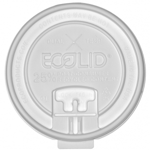 Ecolid® 25% Recycled Content Dual-Temp Locking Tab Lid with Straw Slot – 10-22oz 