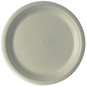 Compostable Round Sugarcane Plates, 10in, Natural