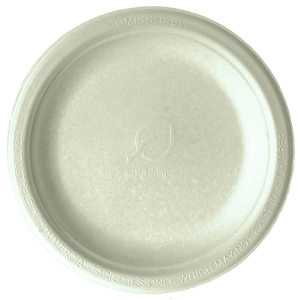 Compostable Round Sugarcane Plates, 6in, Natural